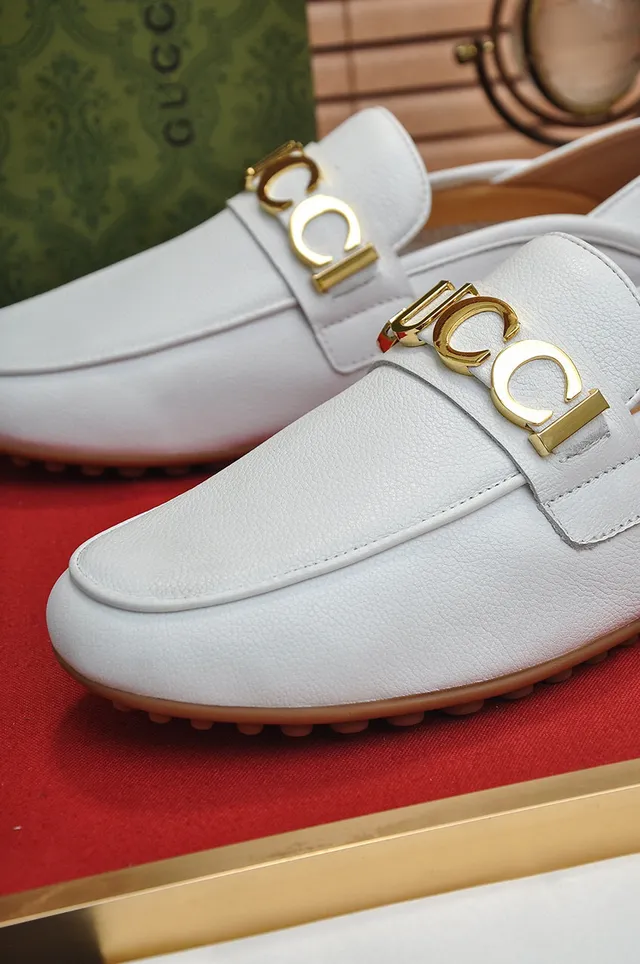 Gucci Horsebit 1955 White Leather Gold-Tone Logo Loafers 3