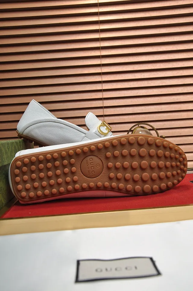 Gucci Horsebit 1955 White Leather Gold-Tone Logo Loafers 4