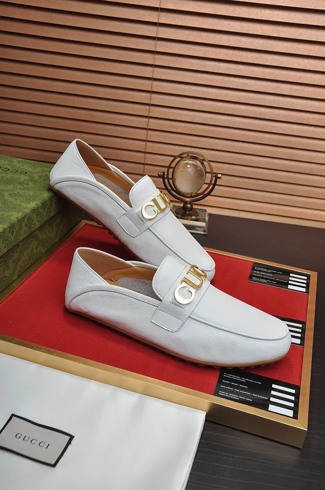 Gucci Horsebit 1955 White Leather Gold-Tone Logo Loafers 5