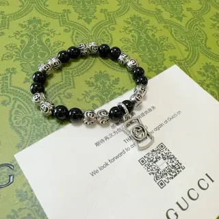 Gucci Interlocking G Pulsera Negro Plata con Motivo de Cuentas