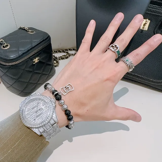 Gucci Interlocking G Black Silver Beaded Motif Bracelet 8