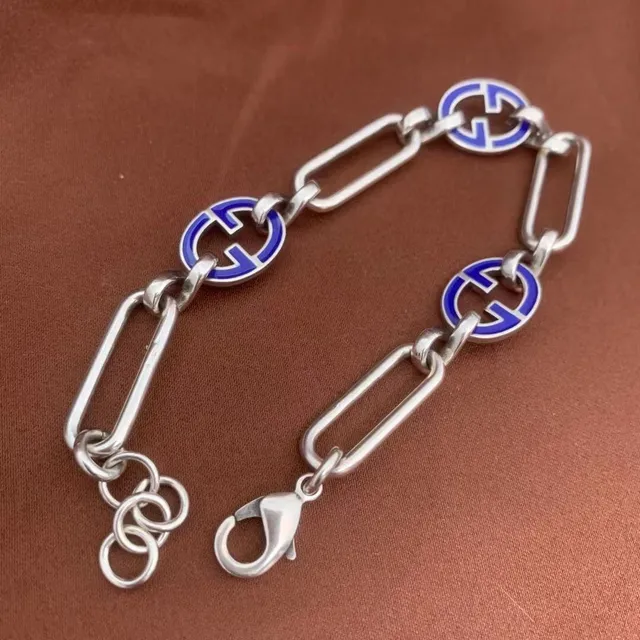 Gucci Interlocking G Blue Enamel Silver-Tone Link Necklace 5