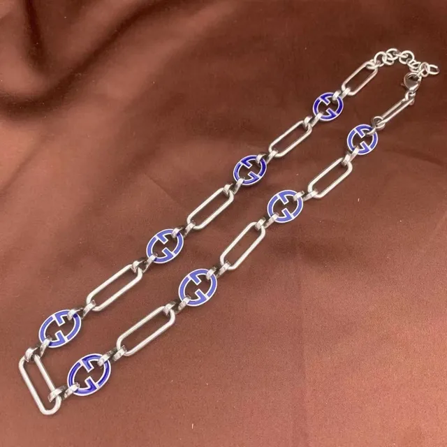 Gucci Interlocking G Blue Enamel Silver-Tone Link Necklace 7