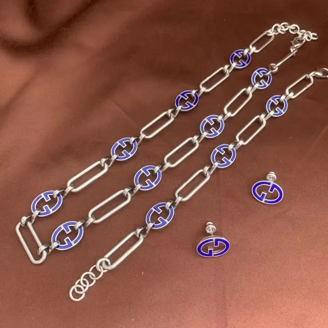 Gucci Interlocking G Blue Enamel Silver-Tone Link Necklace 8