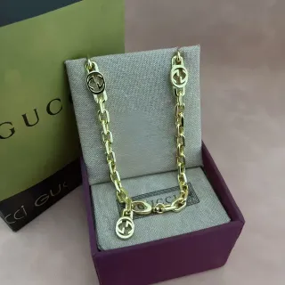 Gucci Interlocking G Pulseira de Corrente Charms de Logo Dourado Pulseira