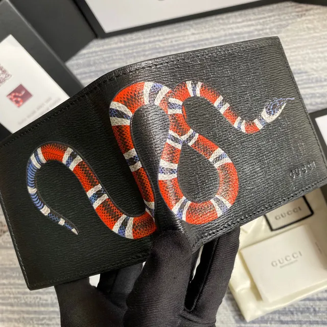 Gucci Kingsnake Print Noir Saffiano Leather Portefeuille Court 6