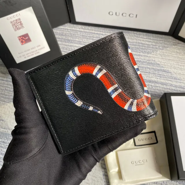 Gucci Kingsnake Print Noir Saffiano Leather Portefeuille Court 10