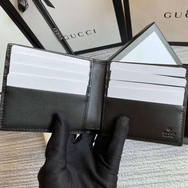Gucci Kingsnake Print Noir Saffiano Leather Portefeuille Court 13