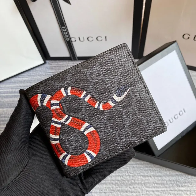 Gucci Kingsnake Print Noir Saffiano Leather Portefeuille Court 19