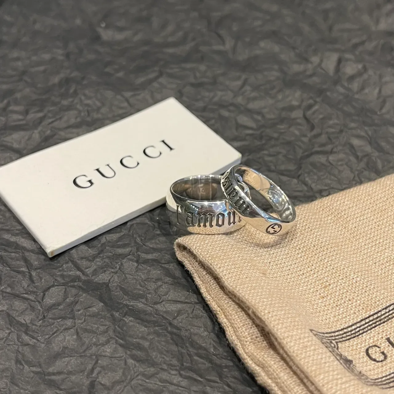 Gucci L'Amour Engraved Interlocking G Silver Rings 6