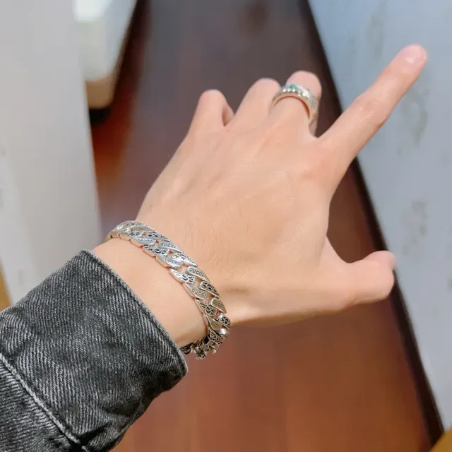 Gucci Link to Love Bracelete Corrente Prata Larga Gravada com Branding 2