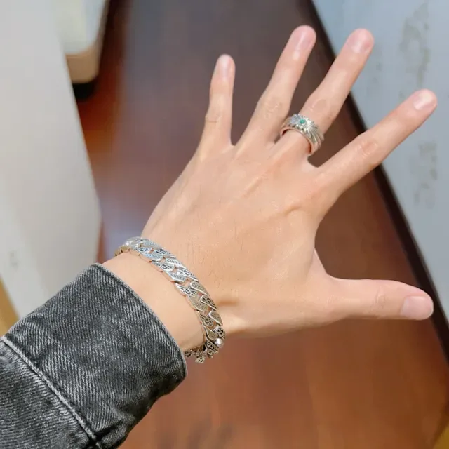 Gucci Link to Love Bracelete Corrente Prata Larga Gravada com Branding 5