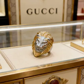 Gucci Lion Head Two-Tone Gold and Silver Ring