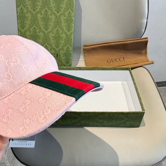 Gucci Monogram Jacquard Pink Web Stripe Baseball Cap 6