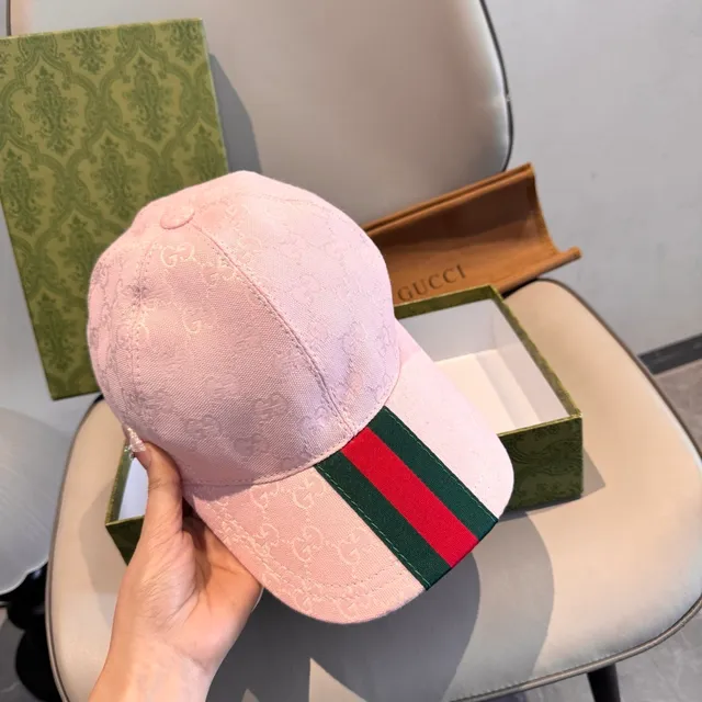 Gucci Monogram Jacquard Pink Web Stripe Baseball Cap 8