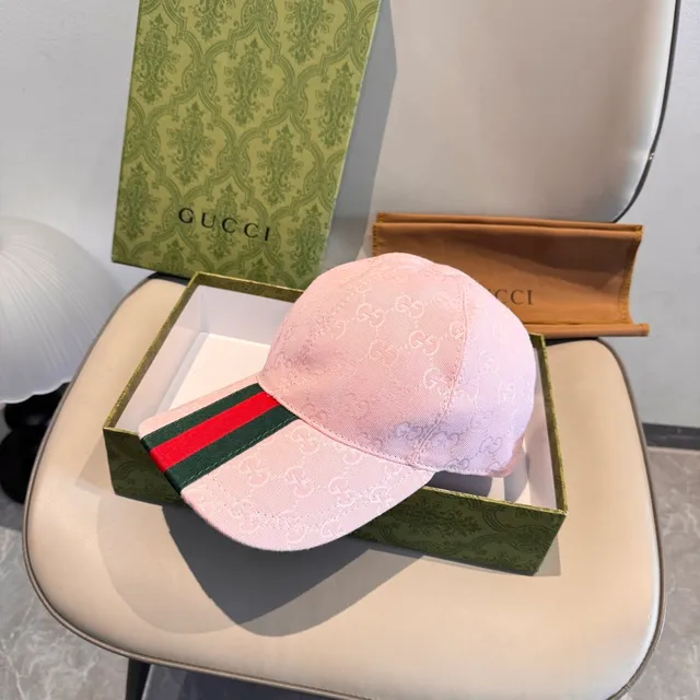 Gucci Monogram Jacquard Pink Web Stripe Baseball Cap 9