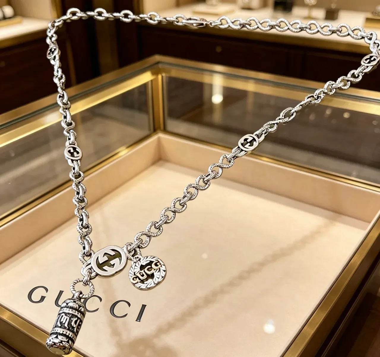 Gucci Multi-Pendant Silver Chain Necklace 4