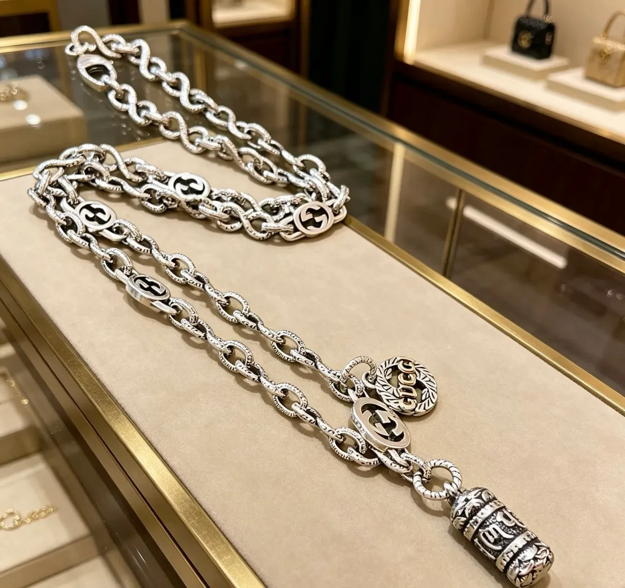 Gucci Multi-Pendant Silver Chain Necklace 7
