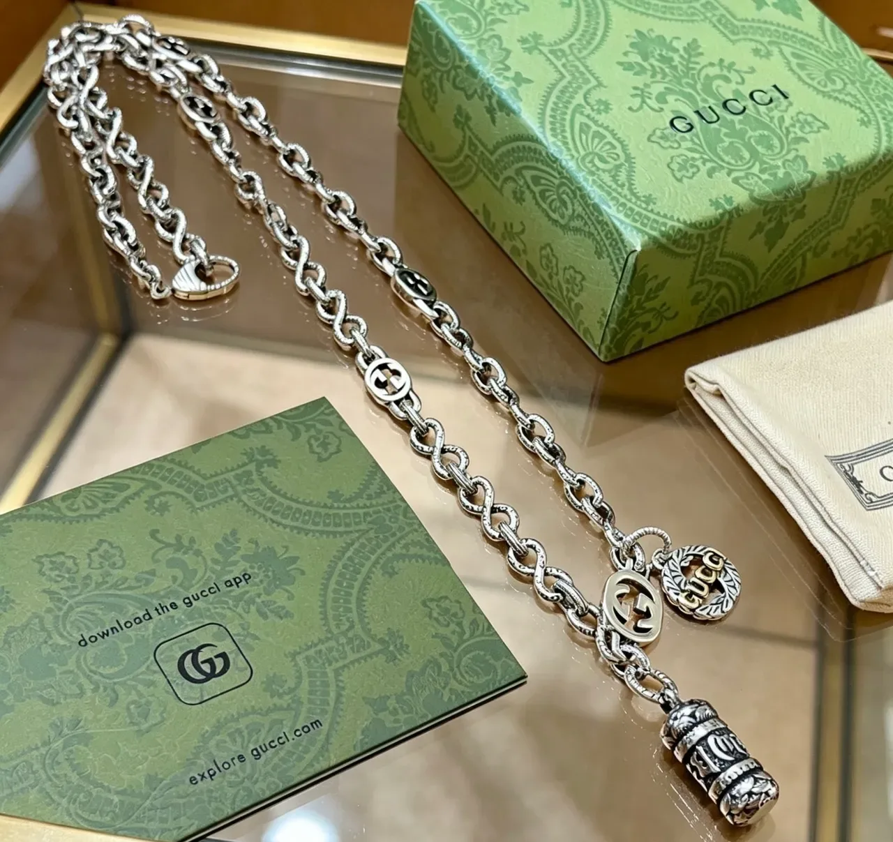 Gucci Multi-Pendant Silver Chain Necklace 9