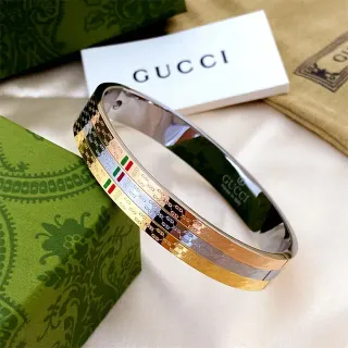 Gucci Multi-Tone Engraved GG Italian Flag Bangle Bracelet