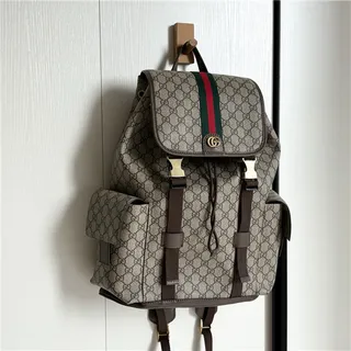 Gucci Ophidia बिज ब्राउन GG Monogram Canvas Web شرائط أكسنت كاجوال Backpack 2