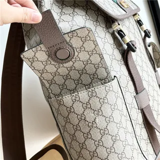 Gucci Ophidia बिज ब्राउन GG Monogram Canvas Web شرائط أكسنت كاجوال Backpack 8