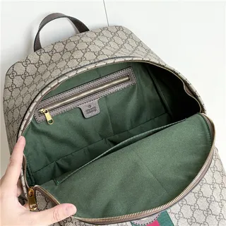 Gucci Ophidia Beige Green GG Monogram Canvas Web Stripe Accent Casual Backpack 5