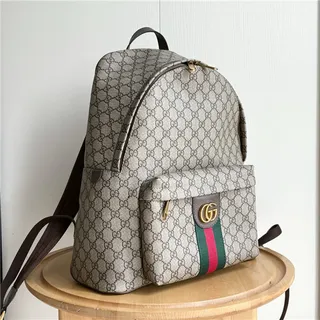 Gucci Ophidia Beige Green GG Monogram Canvas Web Stripe Accent Casual Backpack 9