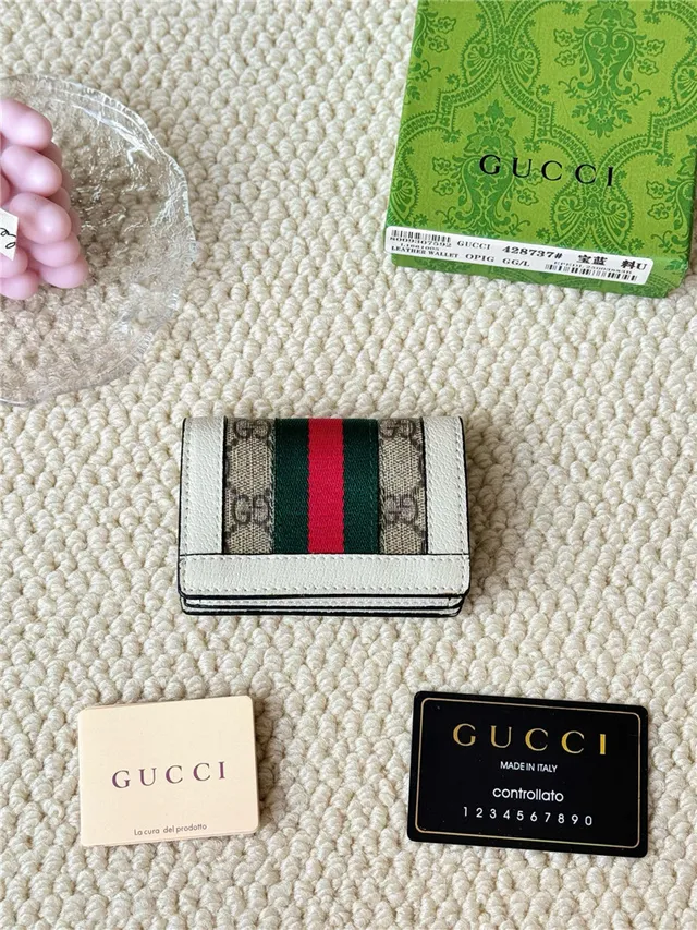 Gucci Ophidia Beige Leather Web Stripe Short Wallet 12