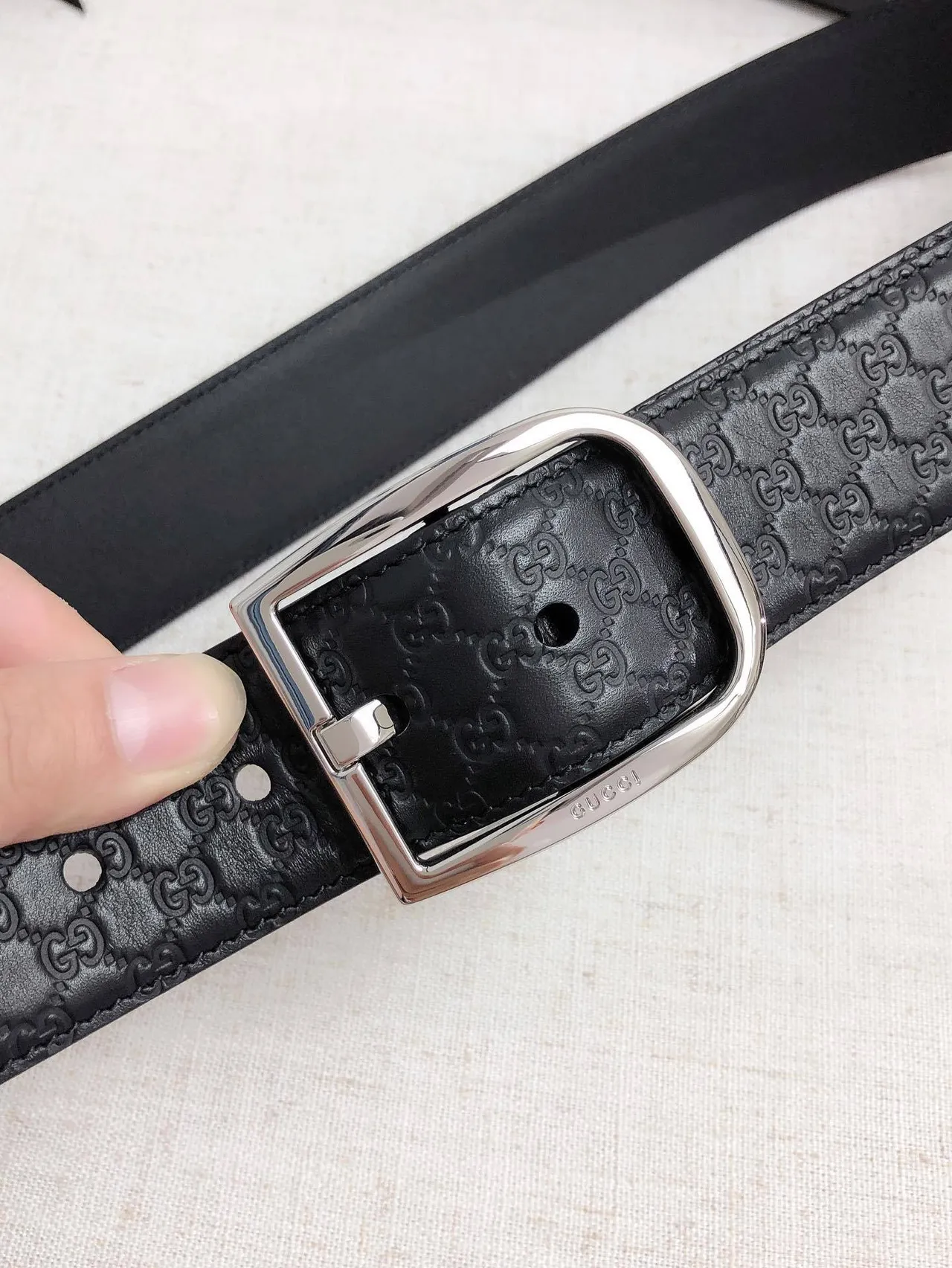 Gucci Ophidia Black Embossed GG Monogram Leather Belt 3