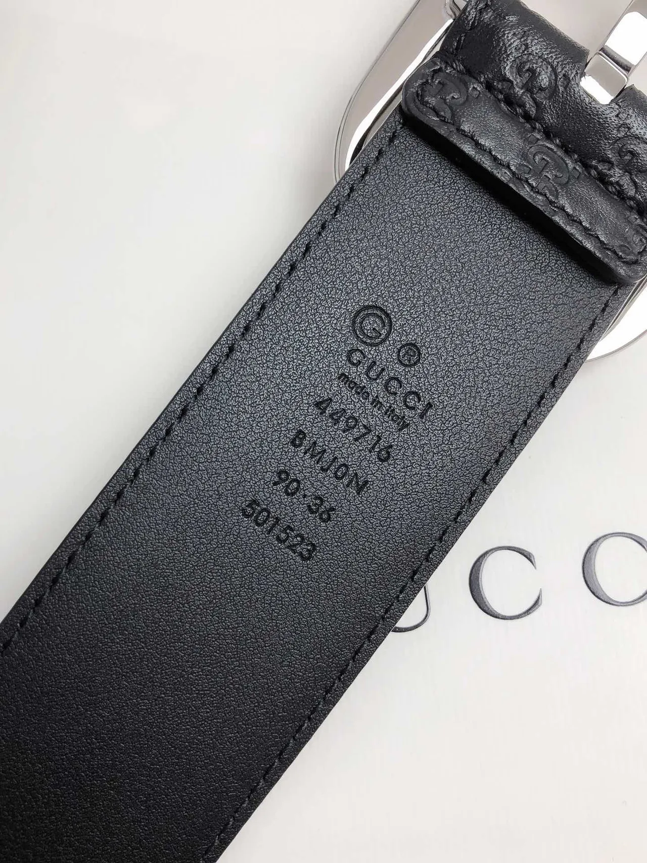 Gucci Ophidia Black Embossed GG Monogram Leather Belt 6