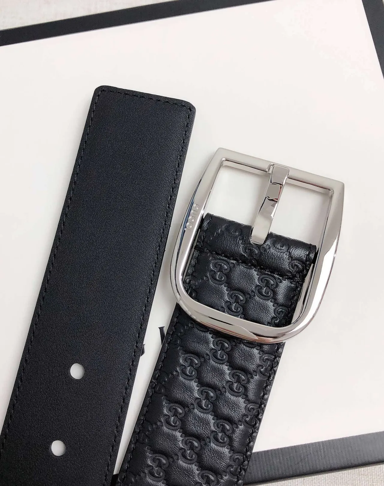 Gucci Ophidia Black Embossed GG Monogram Leather Belt 8