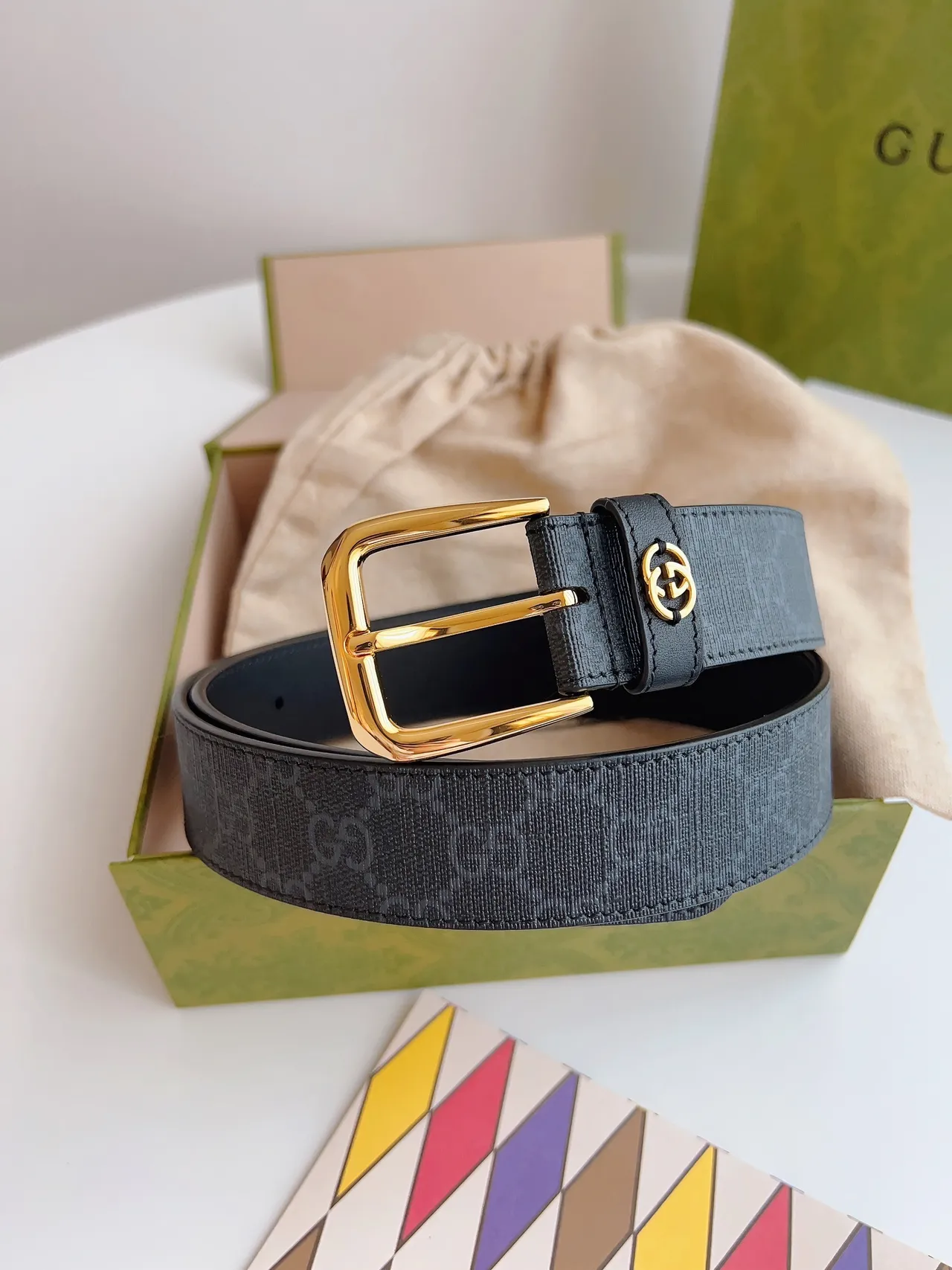 Gucci Ophidia Black GG Monogram Canvas Leather Belt 7