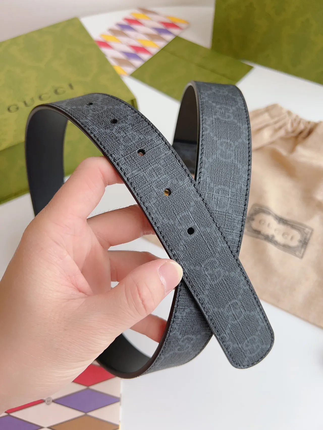 Gucci Ophidia Black GG Monogram Canvas Leather Belt 9
