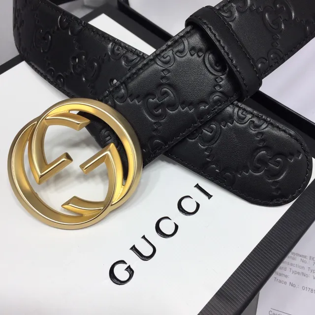Gucci Ophidia Black Gold Embossed GG Monogram Interlocking G Buckle Leather Belt 3