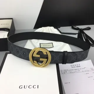 Gucci Ophidia কালো সোনা GG Monogram ক্যানভাস Interlocking G বাকেল চামড়ার বেল্ট
