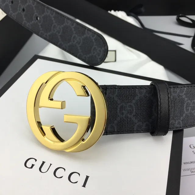 Gucci Ophidia Black Gold GG Monogram Canvas Interlocking G Buckle Leather Belt 3