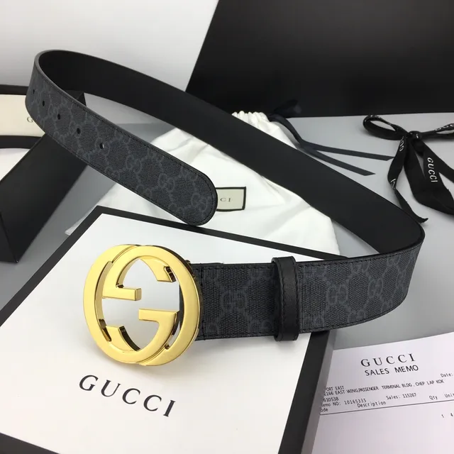 Gucci Ophidia Black Gold GG Monogram Canvas Interlocking G Buckle Leather Belt 4