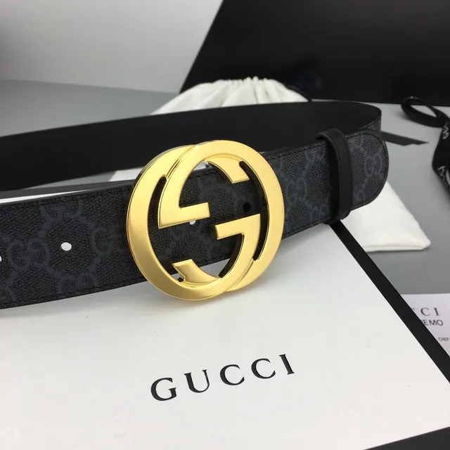 Gucci Ophidia Black Gold GG Monogram Canvas Interlocking G Buckle Leather Belt 9