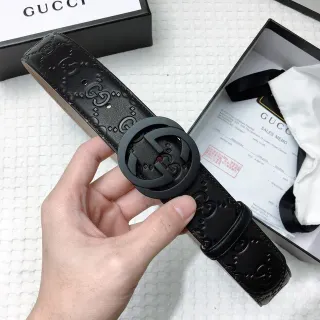 Gucci Ophidia Embossed GG Monogram काले चमड़े का बेल्ट