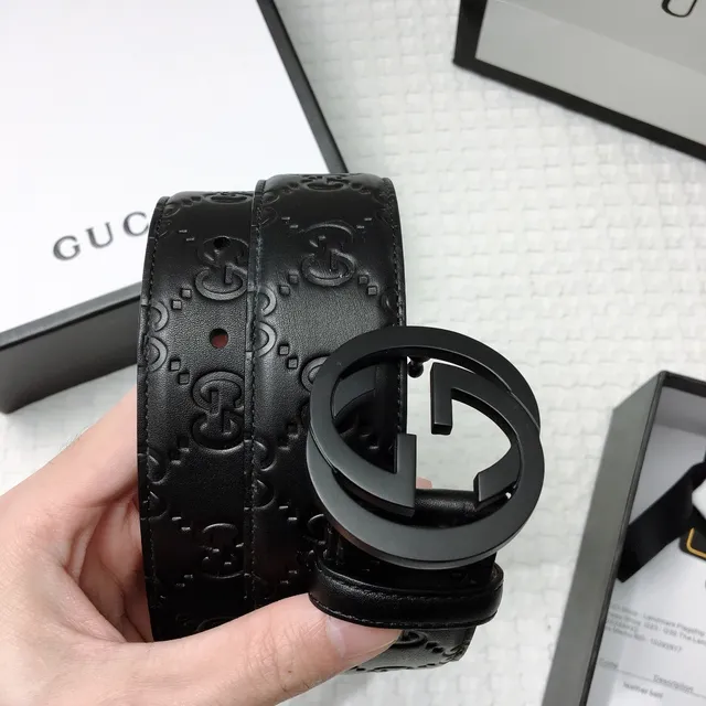 Gucci Ophidia Embossed GG Monogram Black Leather Belt 9