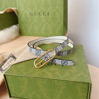 Gucci Ophidia Gray White GG Supreme Canvas Narrow Silhouette Leather Belt