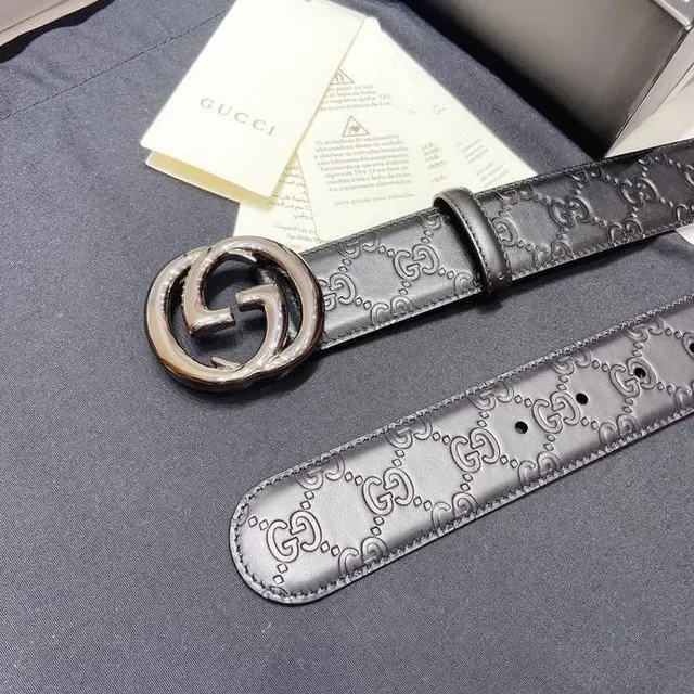 Gucci Ophidia Interlocking G Buckle Gray Leather Belt 9