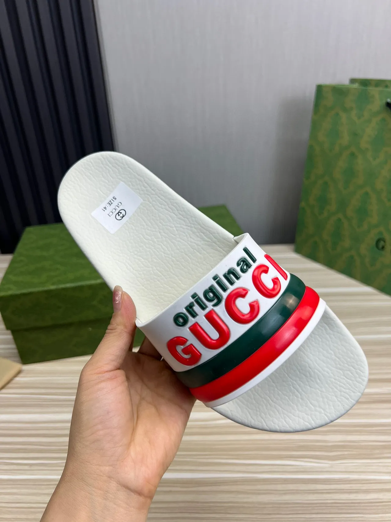 Gucci Original Slide White Red Green Slippers 2