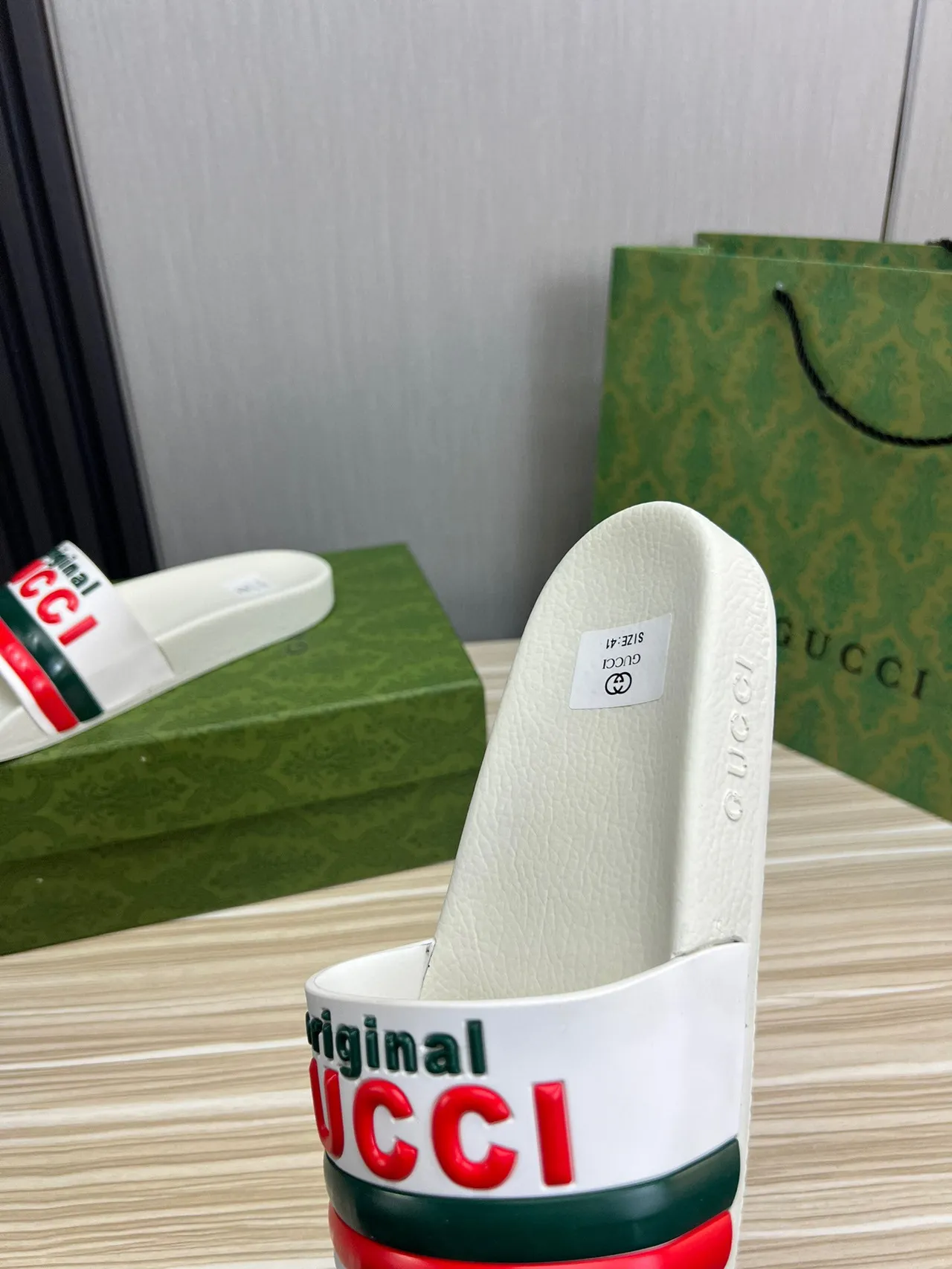 Gucci Original Slide White Red Green Slippers 4