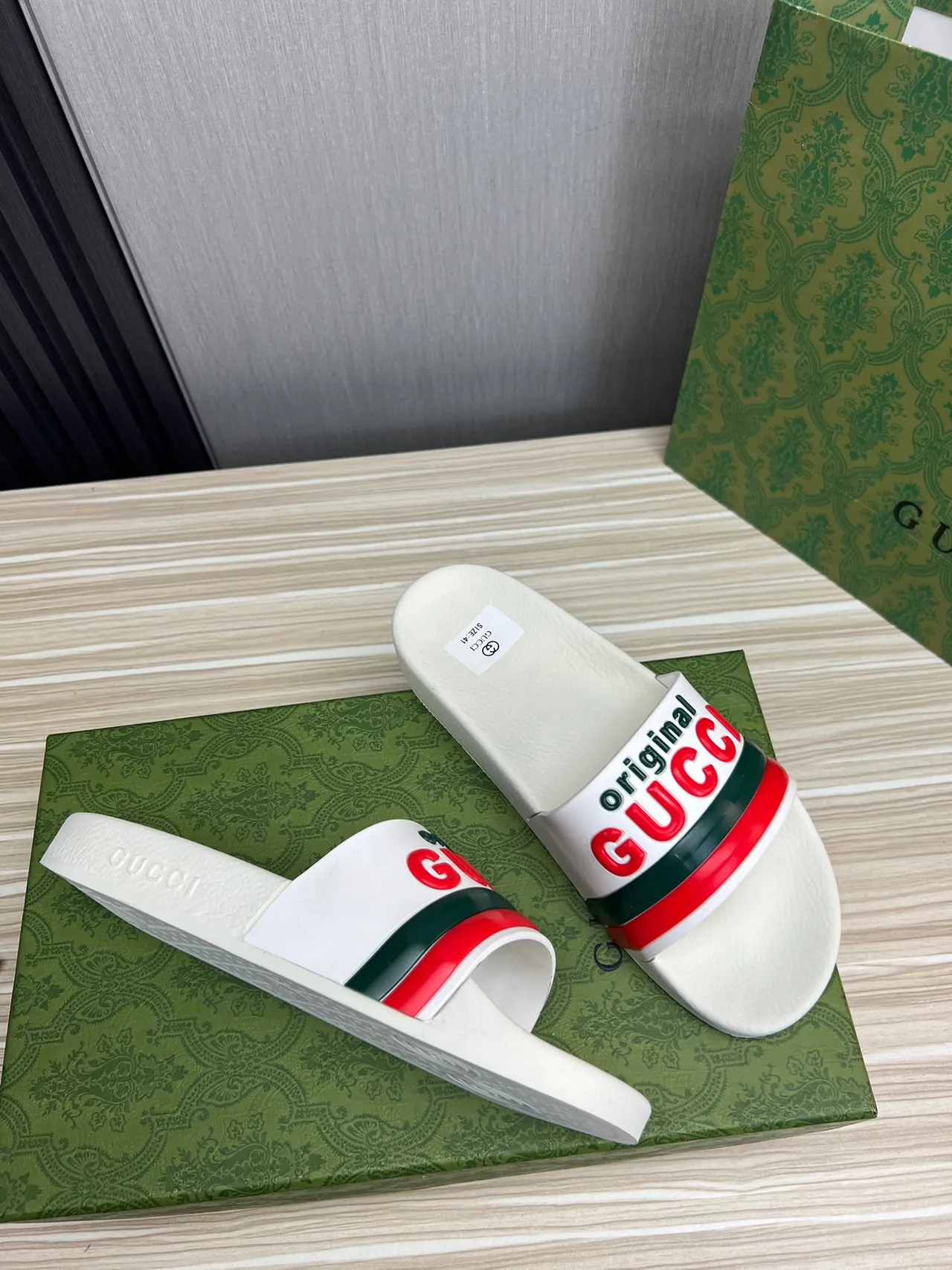 Gucci Original Slide White Red Green Slippers 6