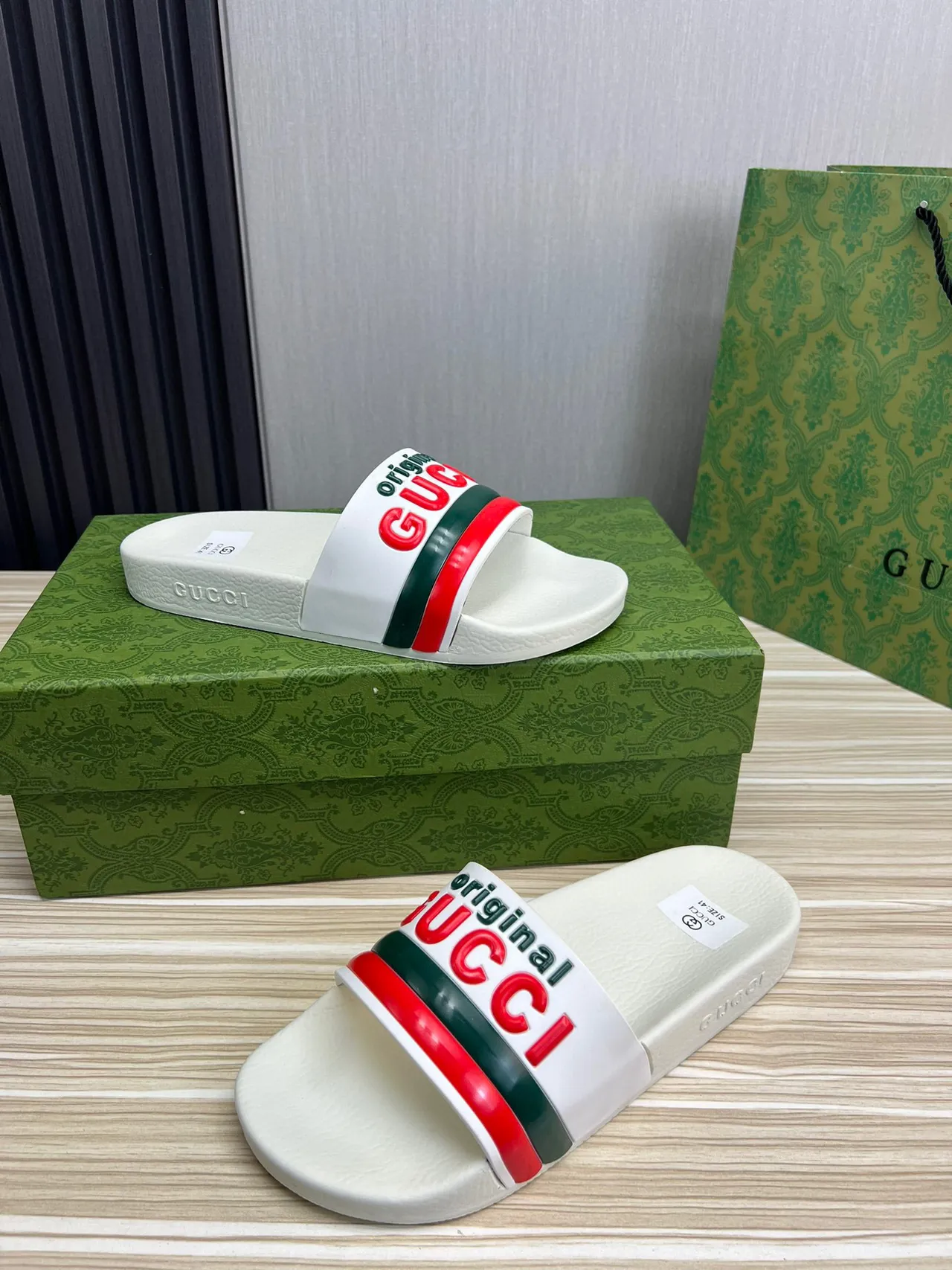 Gucci Original Slide White Red Green Slippers 7