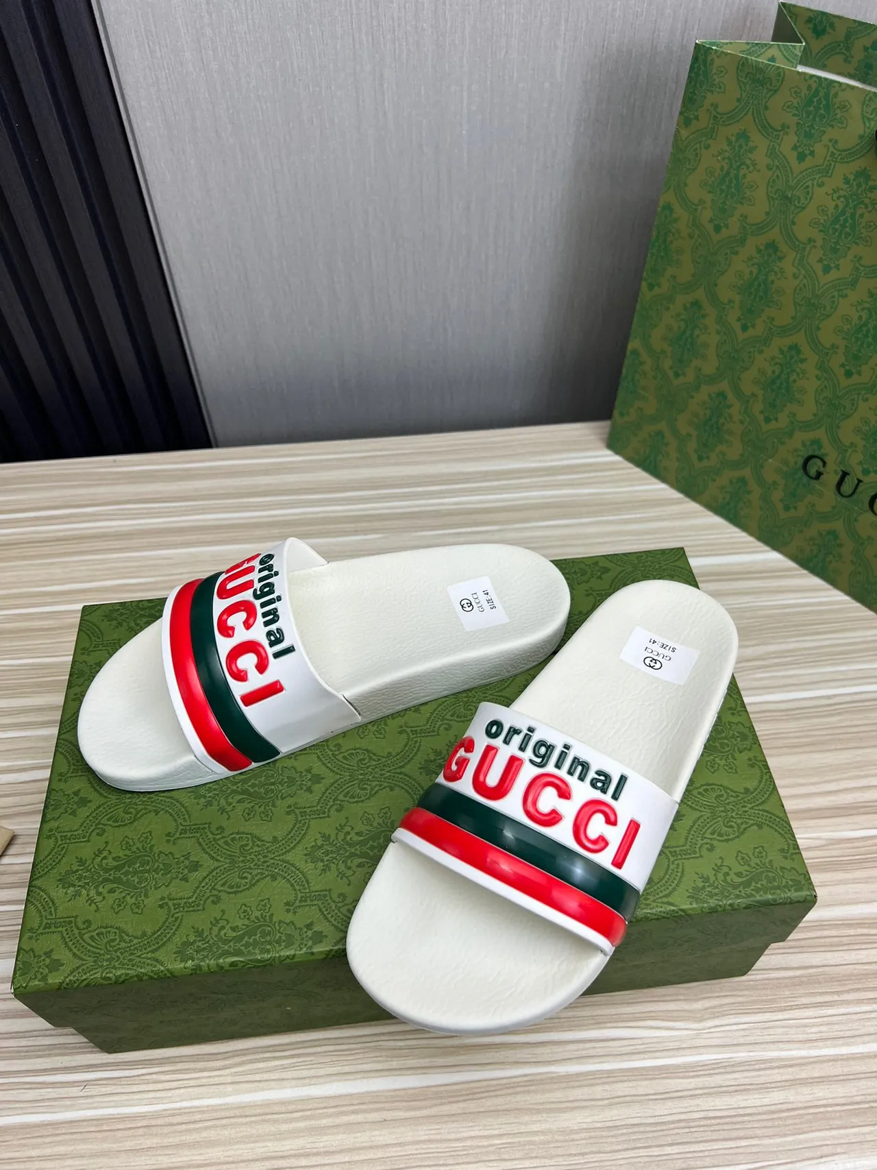 Gucci Original Slide White Red Green Slippers 8