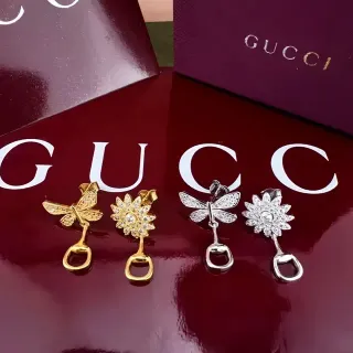 Gucci Pavé-Crystal Dragonfly and Daisy Stirrup Drop Earrings
