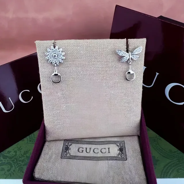 Gucci Pavé-Crystal Dragonfly and Daisy Stirrup Drop Earrings 2